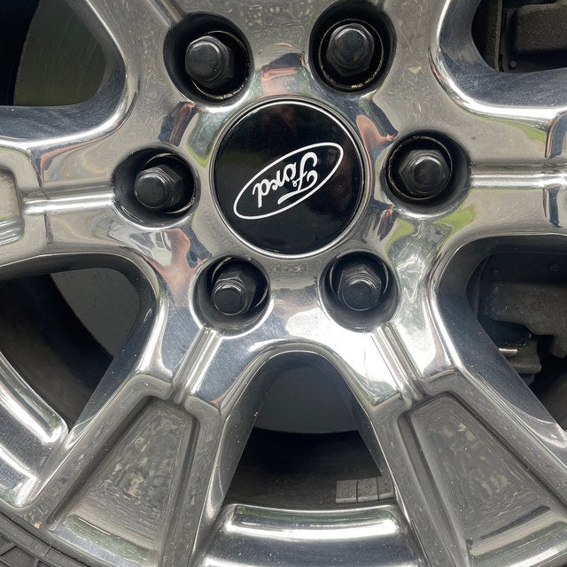 Ford Wheel Hub Cap Rim Emblem Overlay DECALS Compatible With Ford | Black/White SET