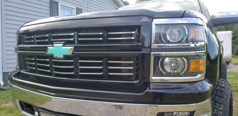 2014-2015 Silverado 1500 Precut Bowtie Emblem Overlay DECALS Compatible With Chevy | Front & Rear Set