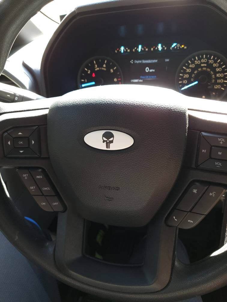 Punisher Skull Ford Steering Wheel Vinyl Decal Compatible with Ford Airbag Emblem Badge Overlay Decal