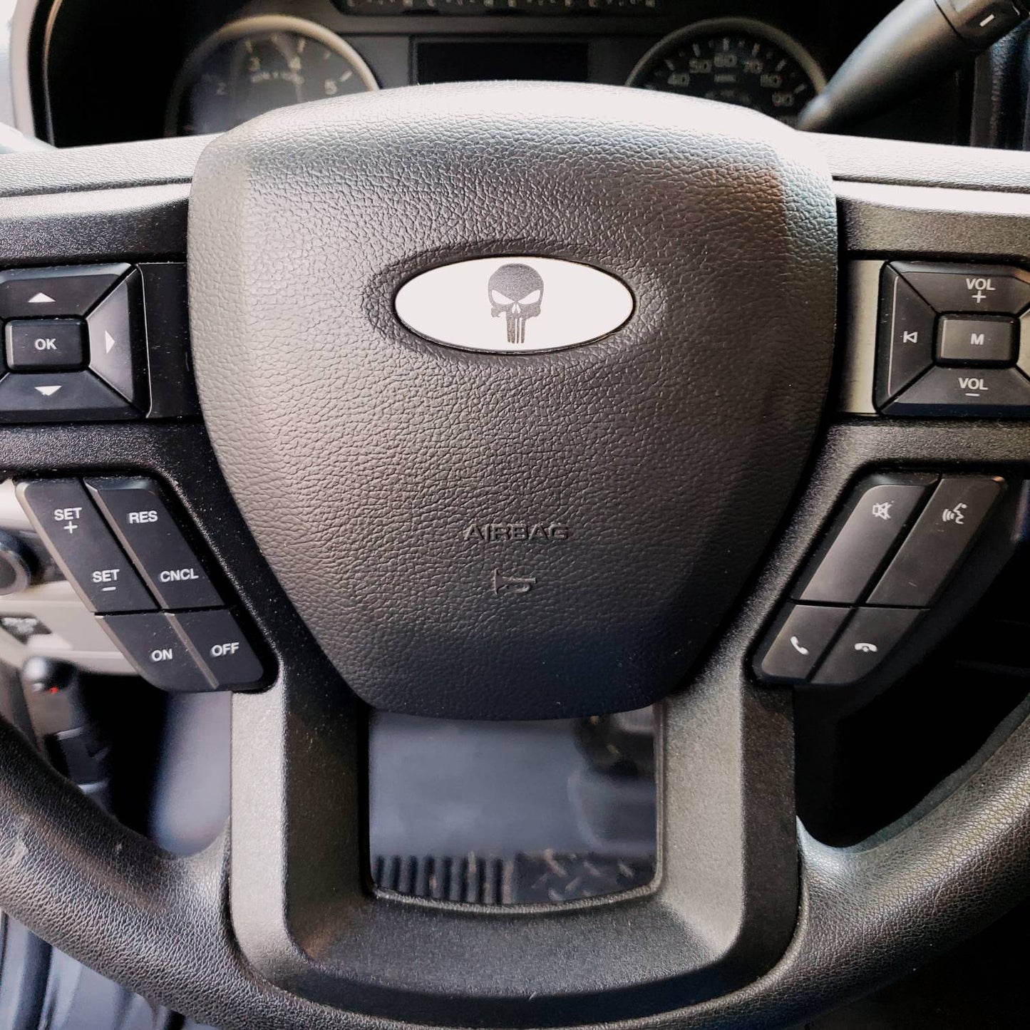 Punisher Skull Ford Steering Wheel Vinyl Decal Compatible with Ford Airbag Emblem Badge Overlay Decal