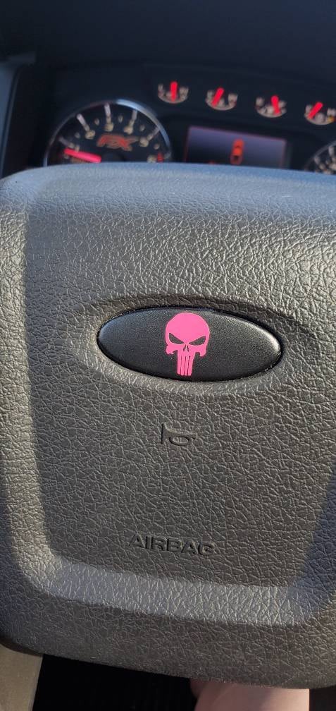 Punisher Skull Ford Steering Wheel Vinyl Decal Compatible with Ford Airbag Emblem Badge Overlay Decal