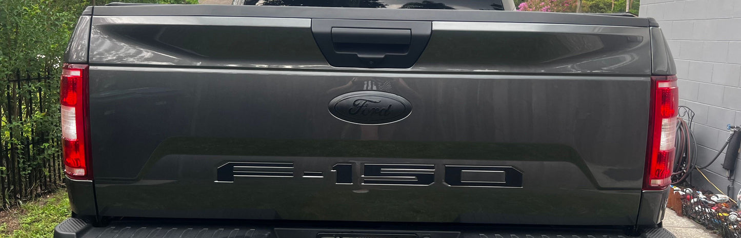 2015-2023 F150 Full Coverage BLACKOUT Emblem Overlay DECALS Compatible with Ford F-150 | Front & Rear Set