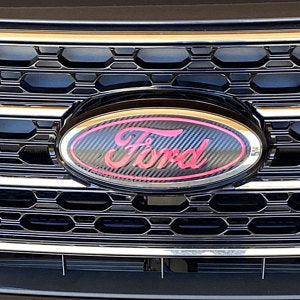 ford pink and carbon fiber emblem overlay decal