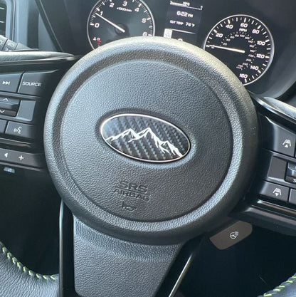 Steering Wheel Mountain Vinyl Decal Compatible with Subaru Airbag Emblem Overlay Decal | MANY COLORWAYS
