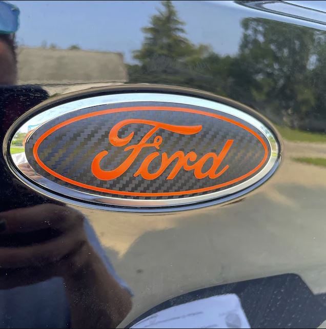 ford bronco rear emblem overlay decal orange and carbon black