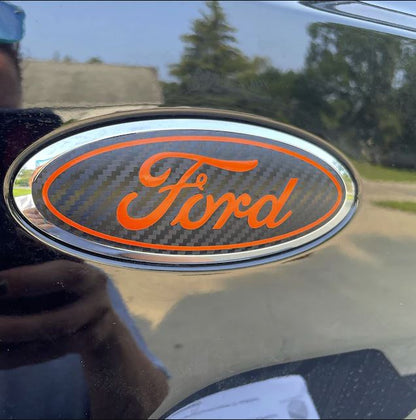 2021-2026 ford bronco rear emblem overlay decal orange and carbon black