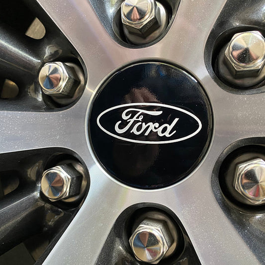 ford rim wheel cap emblem overlay decal in gloss black and white