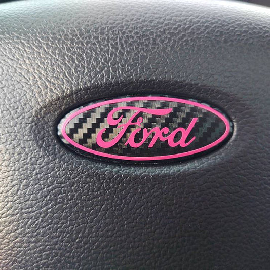 ford steering wheel carbon and pink logo emblem overlay decal