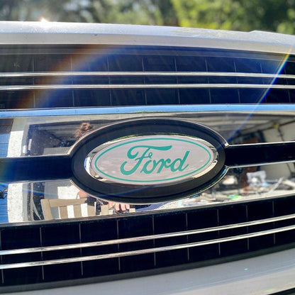 white and teal f150 emblem overlay decal