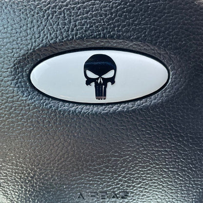 Punisher Skull Ford Steering Wheel Vinyl Decal Compatible with Ford Airbag Emblem Badge Overlay Decal