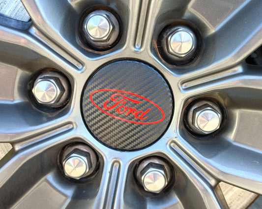ford rim wheel center cap emblem overlay decal in black carbon and gloss red