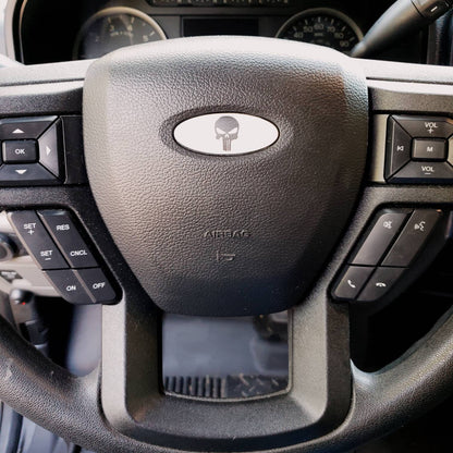 Punisher Skull Ford Steering Wheel Vinyl Decal Compatible with Ford Airbag Emblem Badge Overlay Decal