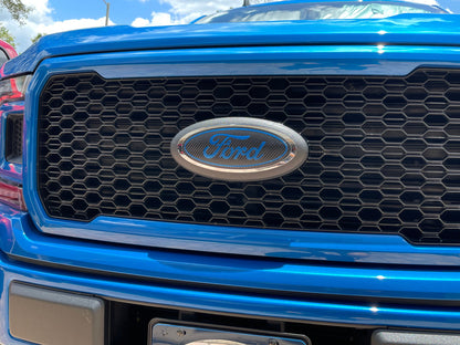 carbon and blue ford f150 emblem overlay