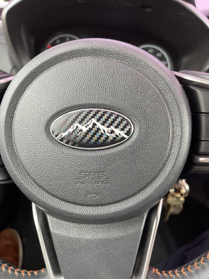 Steering Wheel Mountain Vinyl Decal Compatible with Subaru Airbag Emblem Overlay Decal | MANY COLORWAYS