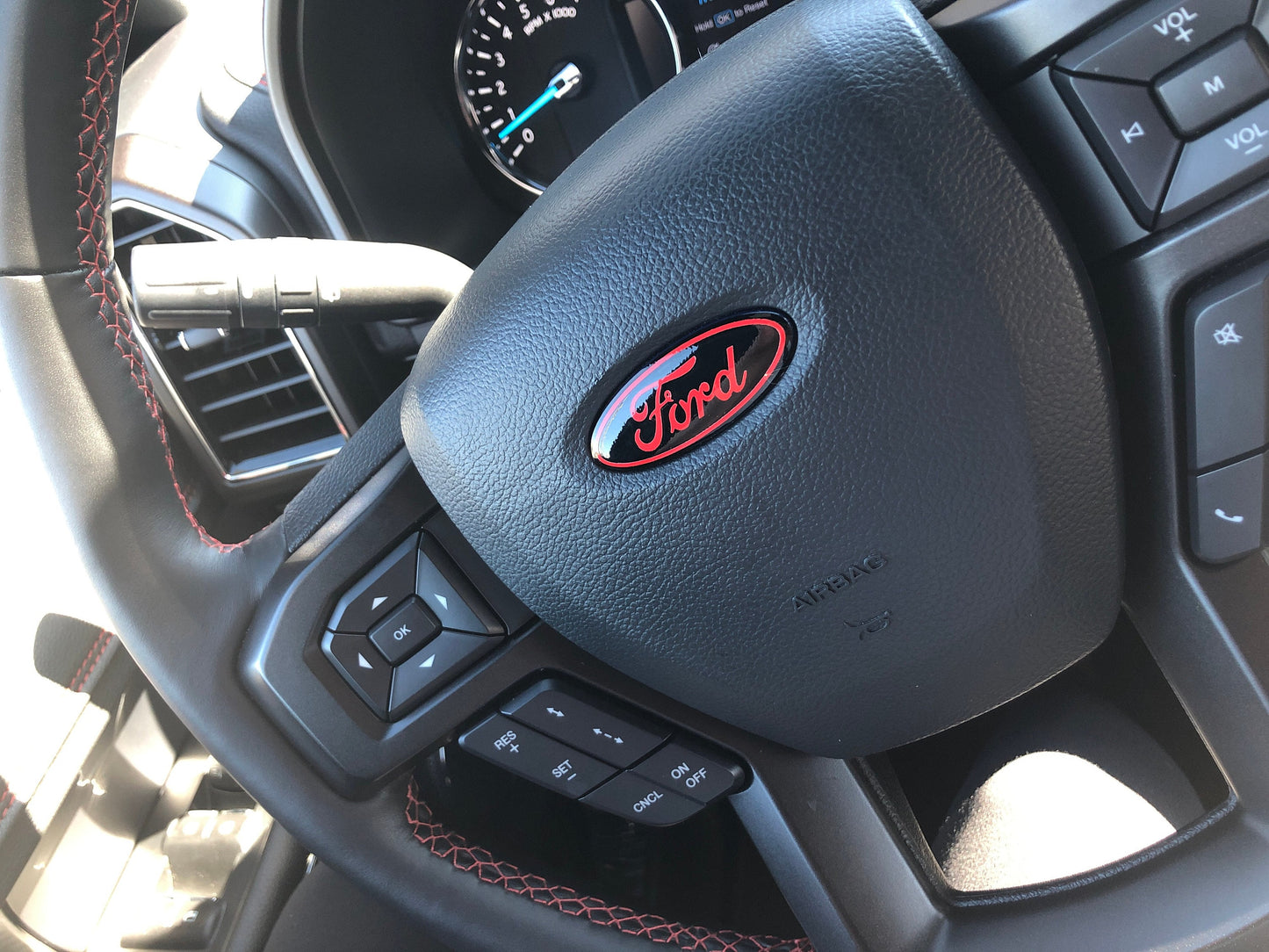 Black/Red Steering Wheel Vinyl Decal Compatible with Ford Air Bag Emblem Overlay Decal